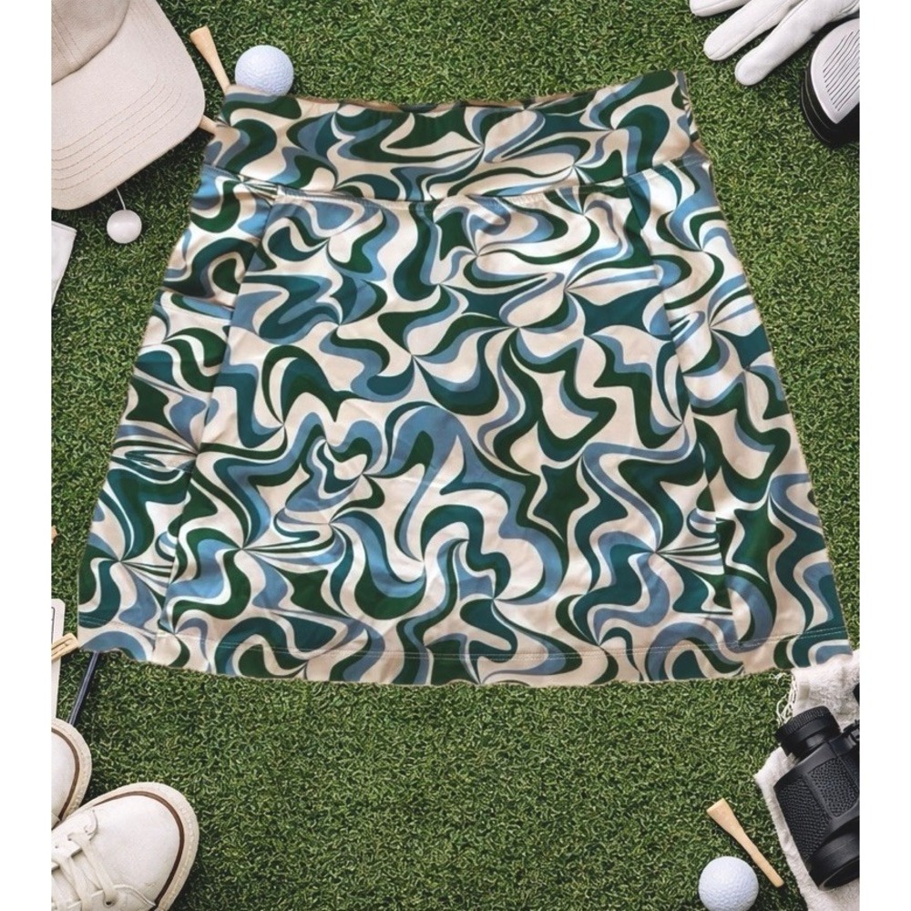 AB Allie Burke Wms Athletic Skort Medium Green Blue Swirl Psychedelic Tenniscore